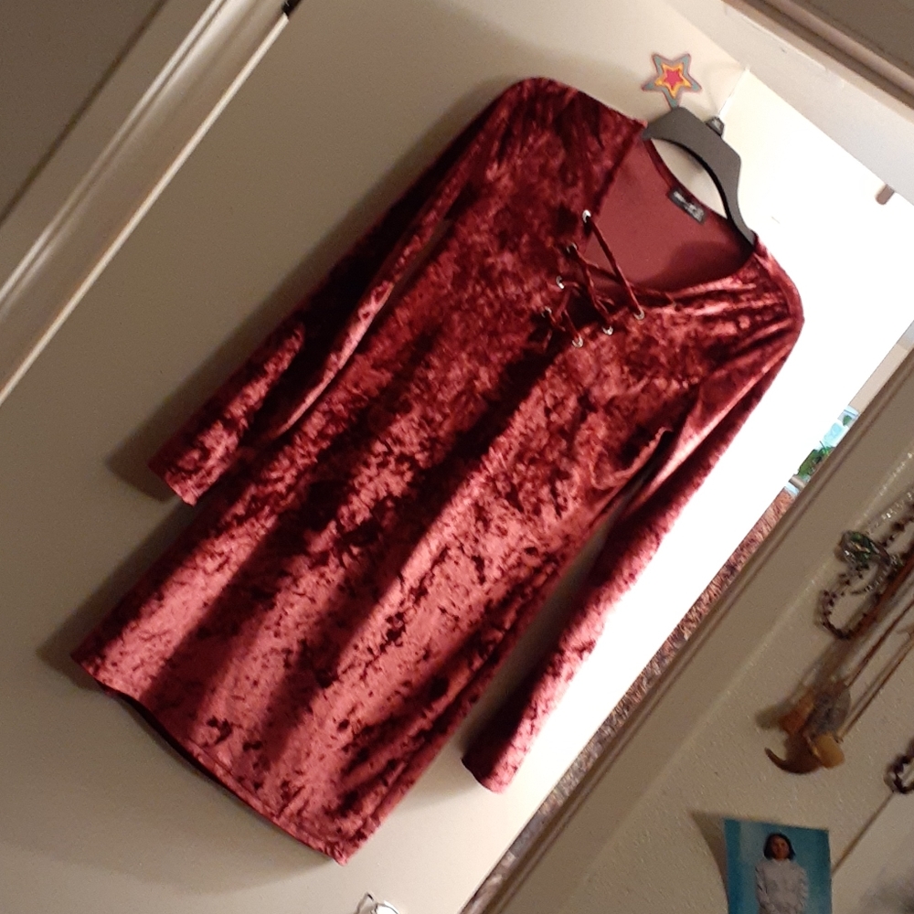 Burgundy Velvet Mini Date Night Dress